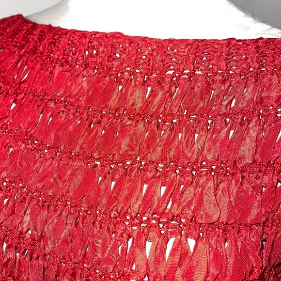 Vintage Womens Top Size Small Red Woven Ribbon Knit Stretch Boat Neck - Picture 3 of 8